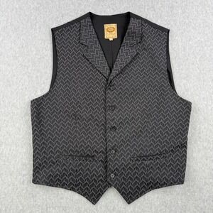 Vintage Wah Maker Vest Mens Large Black Gray Frontier Western Cowboy Made In USA